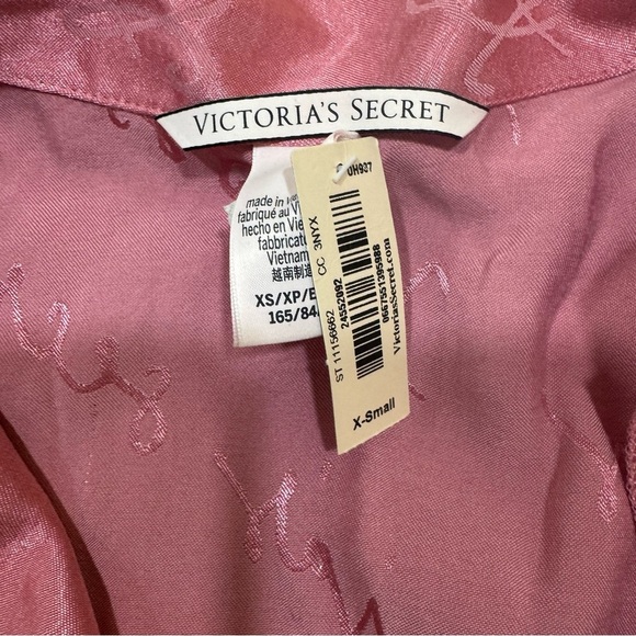 NWT Victoria Secret Satin Pink Logo Tie Sleep Romper Women's Size XS - Picture 9 of 9